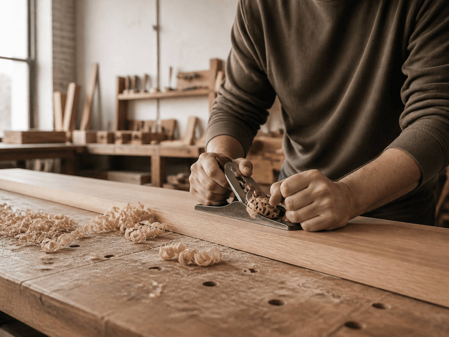 Hand planing white oak in the Northline workshop